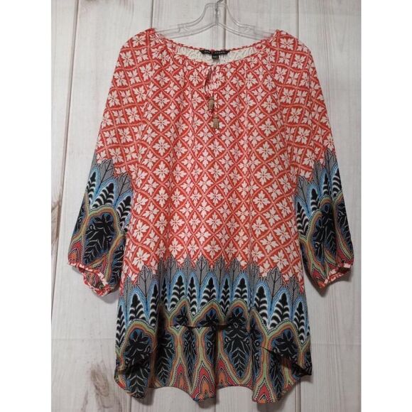 Zac & Rachel Shirt‎ Ladies Large Red Floral Bohemian Light Weight - Picture 1 of 8